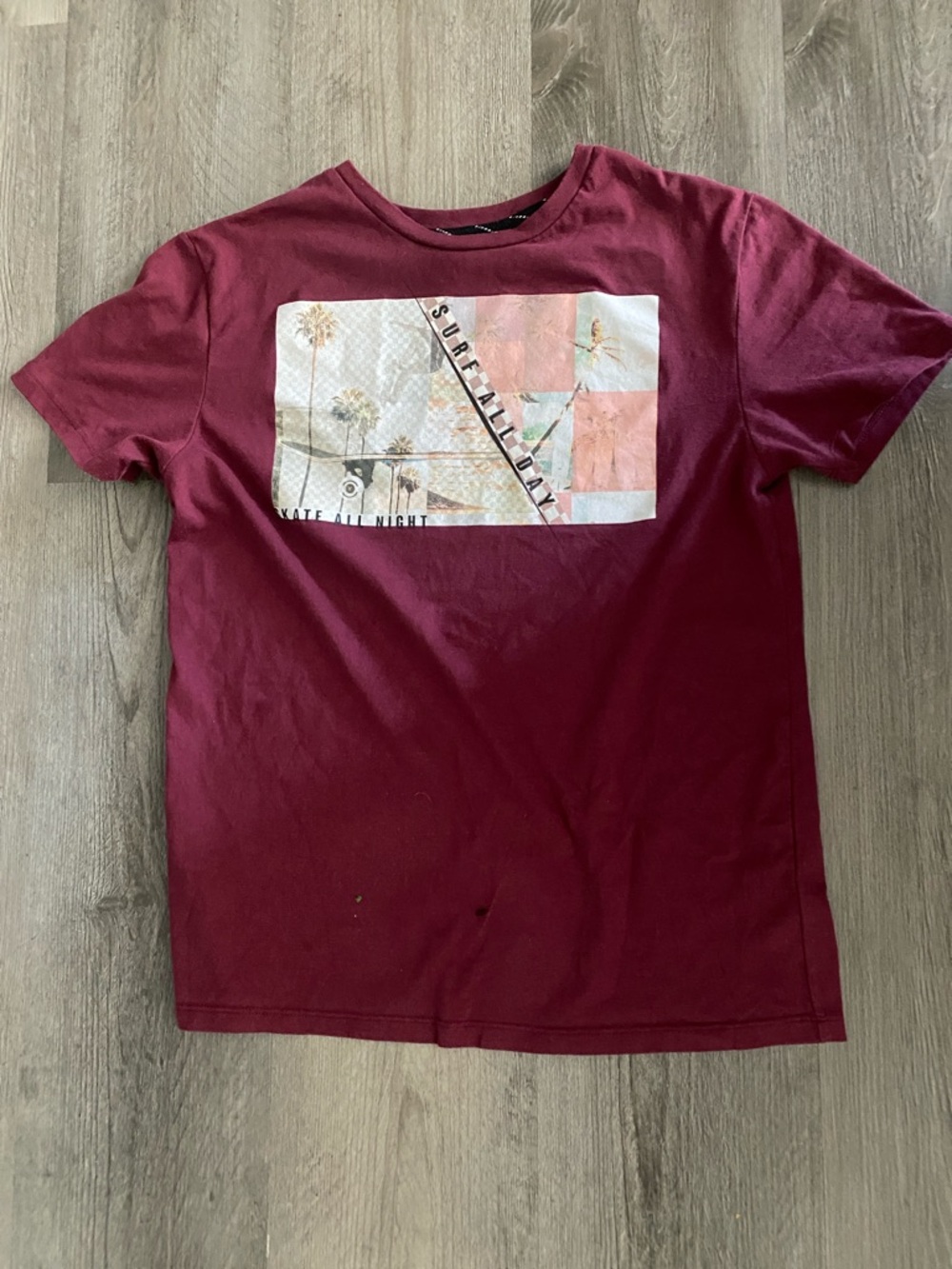 Maroon Graphic Tee with Surf Print